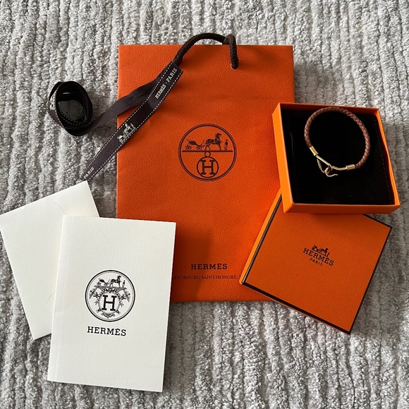 Hermes leather braided bracelet with jumbo closure